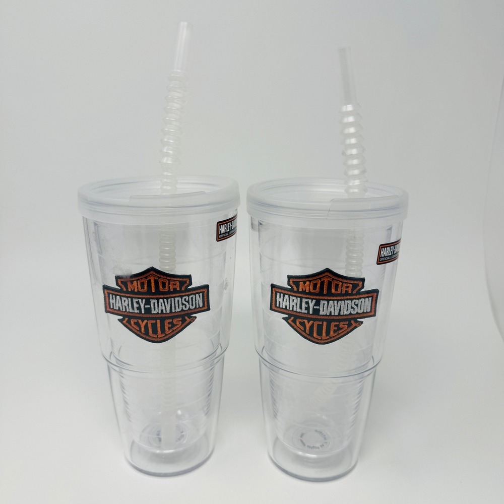 Harley-Davidson Tervis Tumbler Set of 2 Insulated 24oz Cups with Lids and Straws